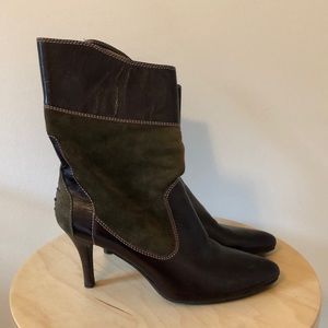 Staccato brown leather and green suede boots